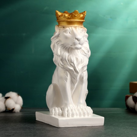 Piggy bank "Leo with a crown" White with a golden crown, 23cm