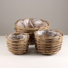 A set of 3pcs wicker pots, d35xh21cm, gray, rattan