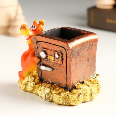 Souvenir Polystone Pencil "Dragon at the safe with coins" 7.5x6.5x7.5 cm-2