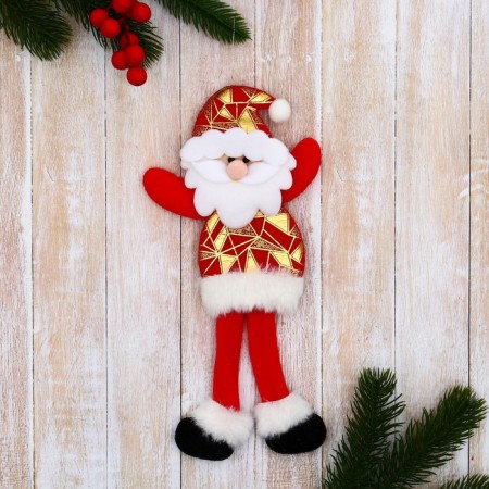 Soft suspension "Santa Claus in a shiny suit, long legs" 8x26 cm, red