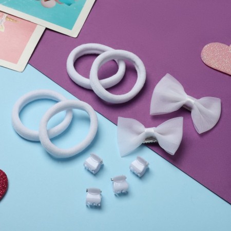 Hair set "Katerina" (2 clamps, 4 crab, 4 elastic bands) bows, white-1