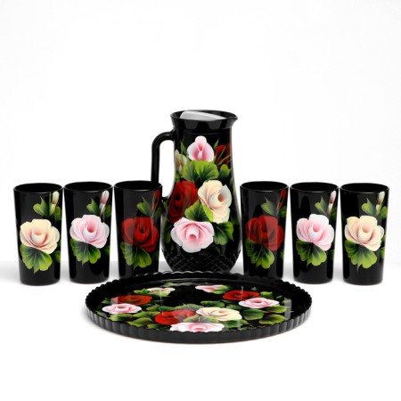 Set for juice with a tray "Zhostovo" Art painting, 6 glasses 1250/200 ml-17