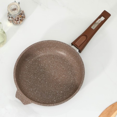 Granite pan, d = 22 cm, removable handle, glass cover, anti -stick coating, brown color-3