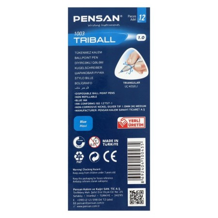 Ballpoint Pensan Pensan Triball, node-igla 1.0 mm, three-sided, blue ink blue-4