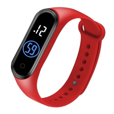 Watch is an electronic watch, silicone strap, red
