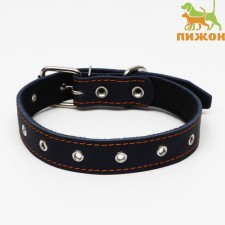 Leather collar on synthetic winterizer, dimensionless, 65 x 3 cm, Osh 22-55 cm, blue
