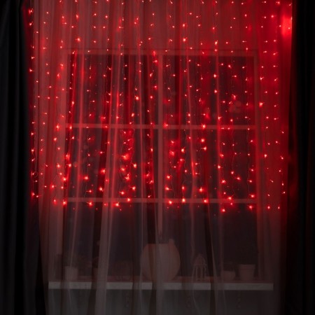 Garland "Curtain" 2 × 1.5 m, IP20, transparent thread, 360 LED, red glow, 8 modes, 220 V