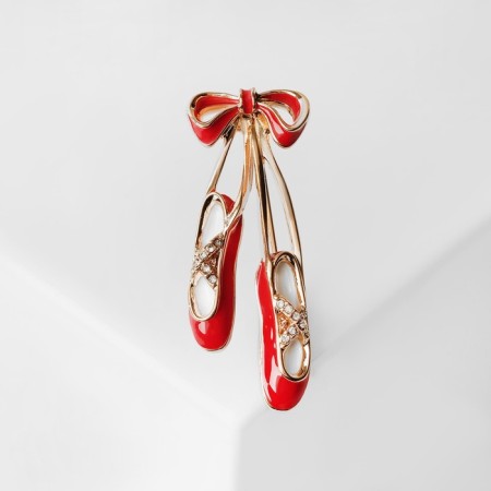 Brooch "Poins" ballerina, red-white color in gold-2