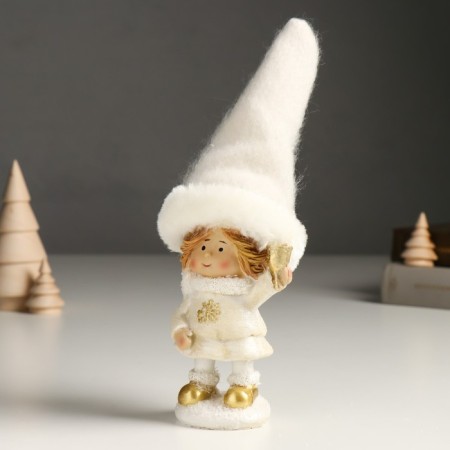 Polystone souvenir "Baby in a white outfit with a snowflake, with a gift/bell" MIX 7x6x18 cm 94988-4
