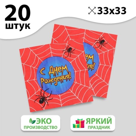 Two -layer paper napkins “Happy Birthday”, web, 33x33, 20 pcs.-1