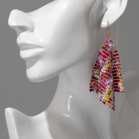 Earrings hanging "rhombus" chain mail, flowers bouquet, colored, 9 cm-2