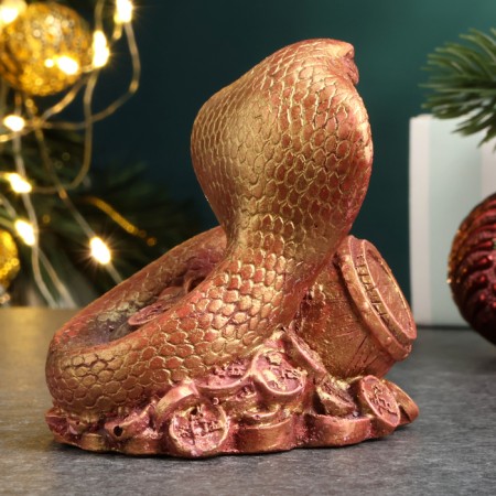 Figure "Snake on money with a barrel" burgundy with gilding, 6x6x5cm-2