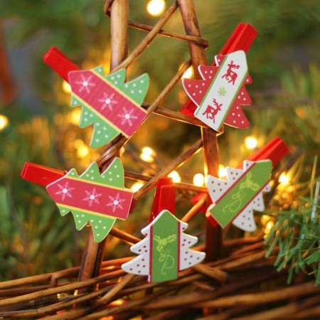 A set of New Year's decor on the clothespin, 6 pcs. "Christmas trees"