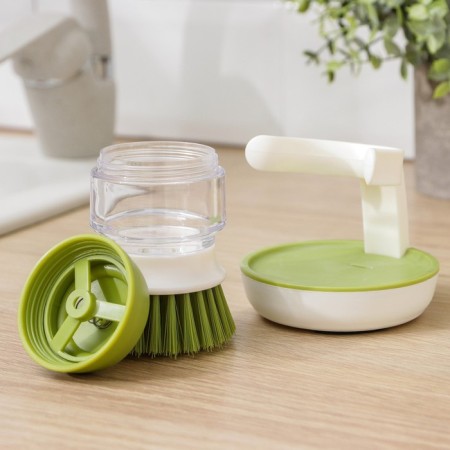 Brush with a dispenser for detergent and stand, green color-3