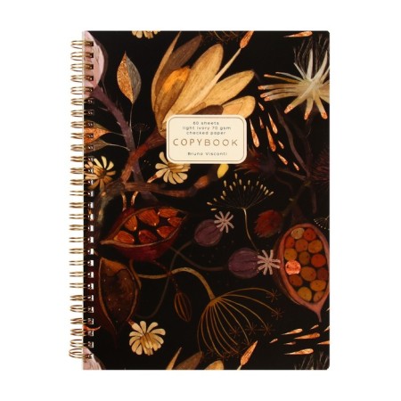Notebook B5, 60 sheets in the cage on the crest "Night flowers", on a solid substrate, cover cardboard, lamination Soft Touch, foil embossing, block 70 g/m2