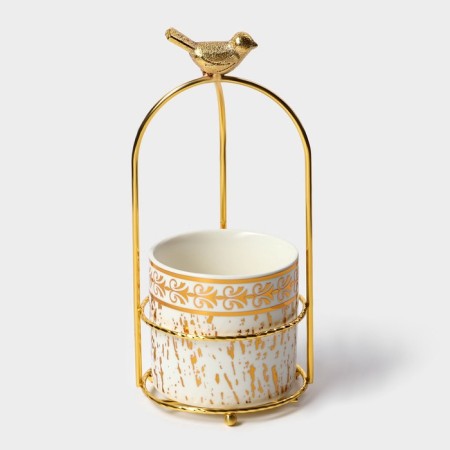 Ceramic candy "Gold. Bird ", 220 ml, 8 × 21 cm, white color