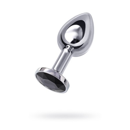 Anal plug Metal by Toyfa, silver, with a black crystal, 7.5 cm, d = 3 cm
