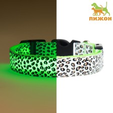 Collar with backlight leopard 3 glow modes size XL, Osh 60-70 x 2.5 cm Green