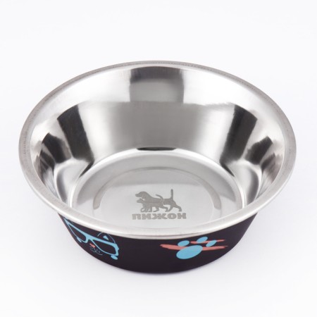 The bowl is round with a non -slip base and print, 450 ml, black-1