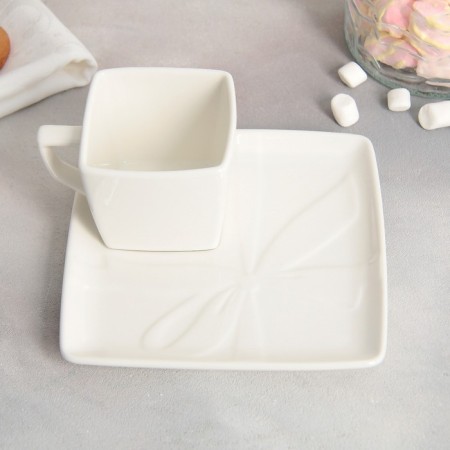 Tea couple ceramic "White Gift", a mug 150 ml, a saucer 15.5x15.5 cm, white color-1