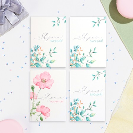 Set of mini -postcard "Flowers - 1" Pink background, 33 pieces, 7.5x10.5 cm-4
