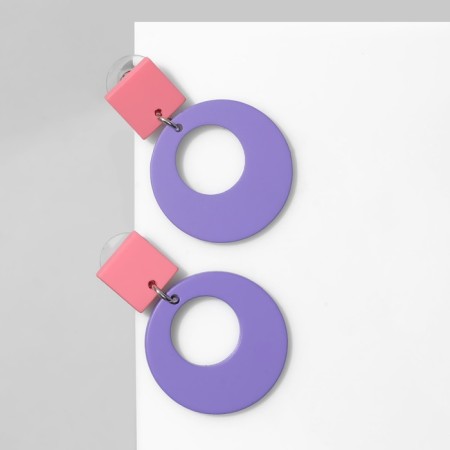 Earrings Metal "brightness" geometry, circle, pink-violet color in silver-1
