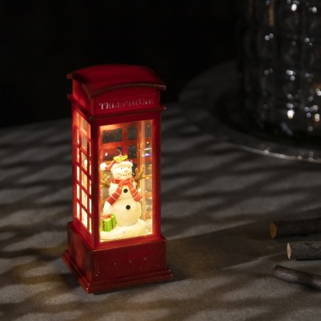 LED figure "Snowman in a telephone booth" 5 × 12 × 5 cm, plastic, sparkles, batteries AG13x3, glow warm white-1