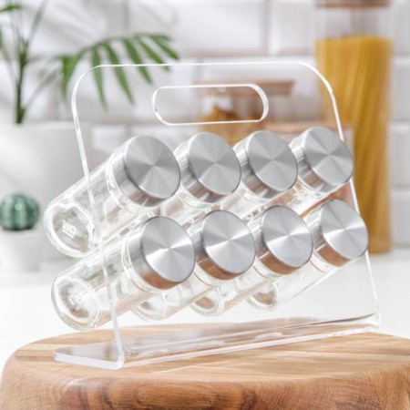 Speak for spices on the high-tech stand, 16 × 16 × 16 cm, capacity, 90 ml, 4 × 9.5 cm, 8 pcs