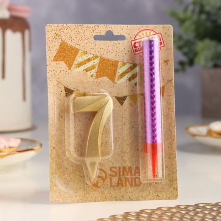 Candle for cake the number "Gran + Fountain" Golden "7"-4