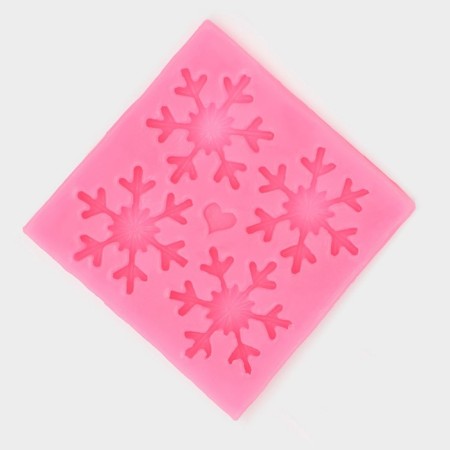 Mold "Four Snowflakes", silicone, 8.5 × 8.5 cm, pink color-1