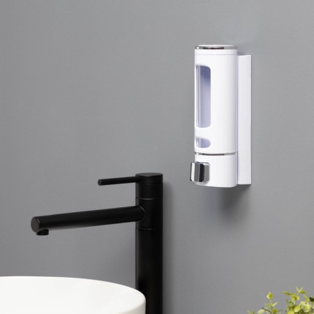 The dispenser for an antiseptic or liquid soap is mechanical, 400 ml, metal, white color-1