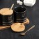 A set of ceramic cans for bulk products with spoons on a wooden stand “Sweet Time”, 3 objects: 300 ml, black color