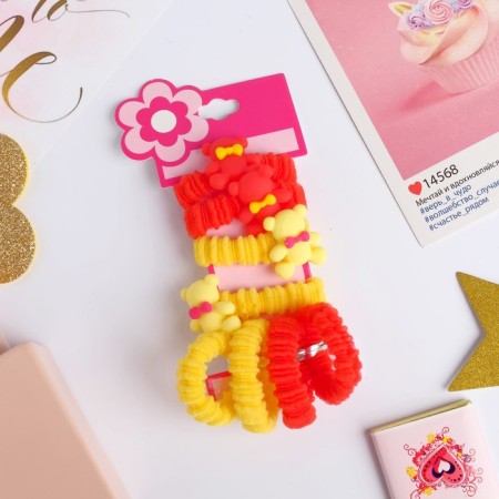 Hair elastic band "Mila" (set of 8 pcs) bears, yellow, red, pink