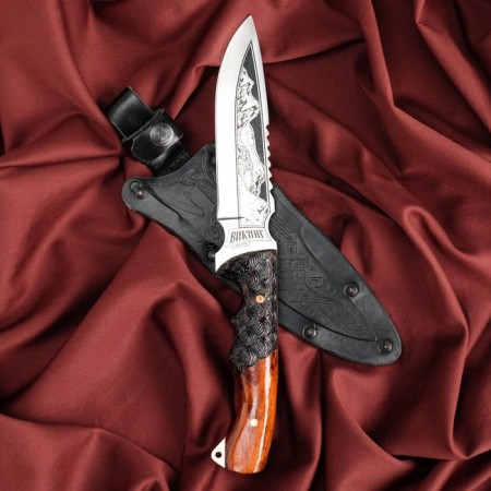 Caucasian knife, tourist "Viking" with scabbard, steel - 40x13, burned nut, 14.5 cm-8