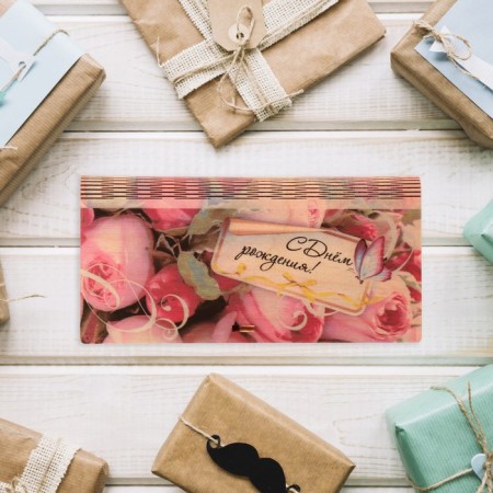 Wooden envelope "Happy Birthday!" Roses, butterfly