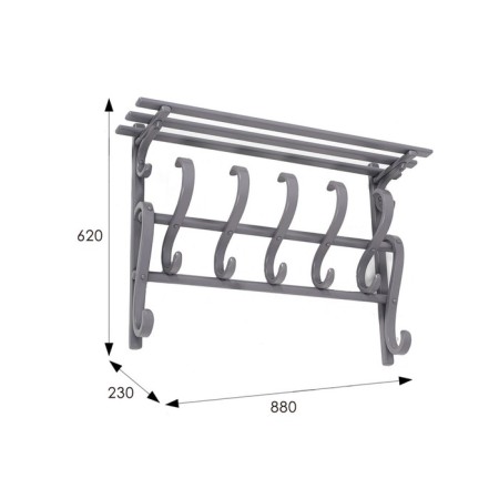 Wall hanger in 7n, 880x230x620, 5 hooks, gray-1