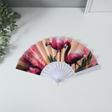 Fan plastic, textile "pink flamingo" mix 23 cm-2