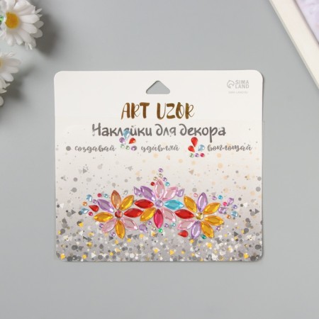 Sticker of rhinestones plastic on the face "Three flowers" multi -colored 14.5x16 cm