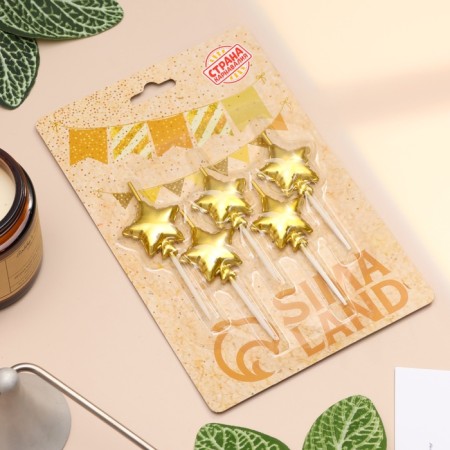 A set of candles for the cake. 5 pcs "Air Ball. Star", golden-3
