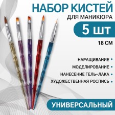 A set of brushes for building and design of nails, 5 pcs, 18 cm, multi -colored