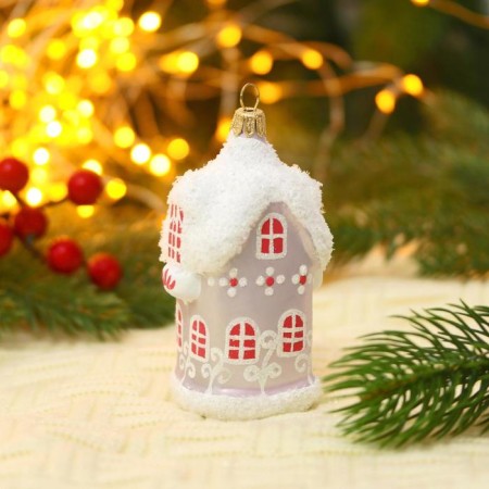 Christmas tree toy "House" H-9 cm, white-pink, mix