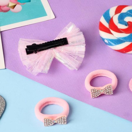 Hair Set "Lola" (2 elastic bands, 1 clamp) bows ears, 2 cm, pink-2