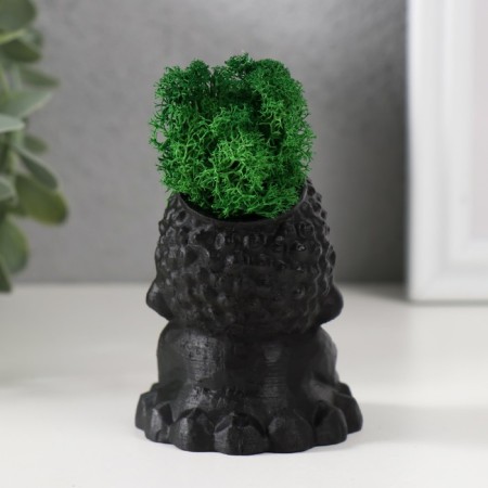 Concrete Kashpo "Buddha" 5.5x6.5x7cm black matte with moss (moss green stabilized)-2