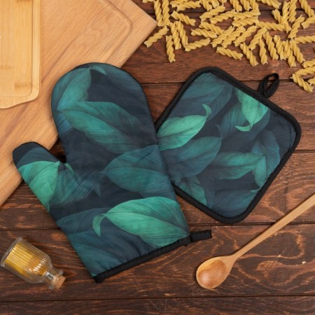 Kitchen set (2 objects) Ethel “Leaves”, a severity of 17x17 cm, mittens 26x16 cm, 100% p/e