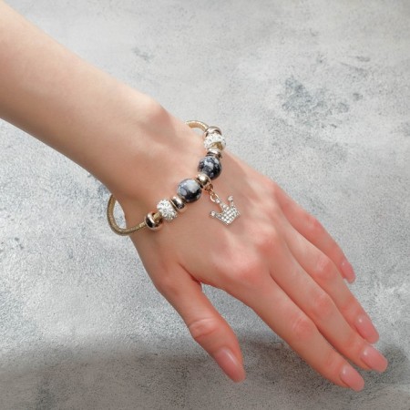 Mardgeri bracelet on threads, crown, l = 18 cm, white-gray color in gold-1