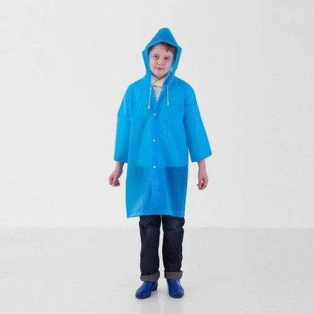 Plain-blue-blue raincoat, height 120-160 cm-2
