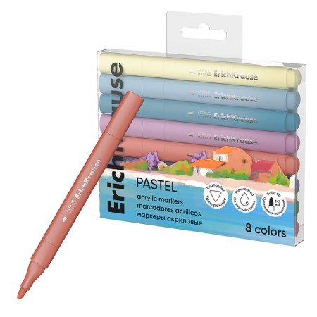 Acrylic markers 8 colors, Erichkrause, Art Spirit Pastel with a bullet -shaped tip mix