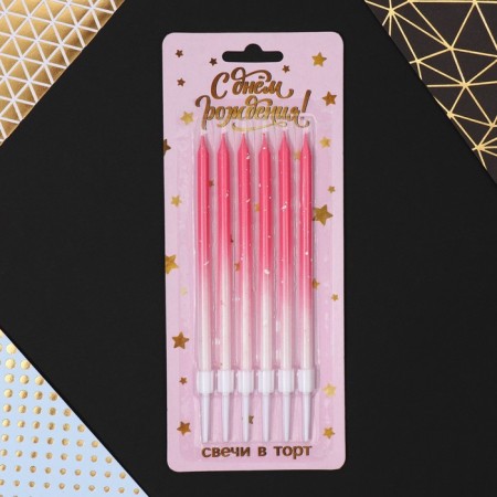 Candles for cake with sparkles, pink, 6 pcs.-3