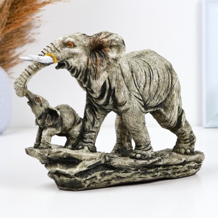 Figure "Elephant with Elephant on Stone" 20x10x28cm-1