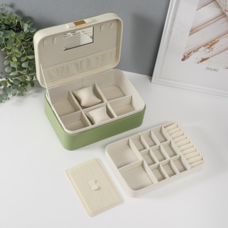Casket to the leatherette for jewelry "Bow" white-green 17x23.5x10 cm-4